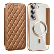 For Samsung Galaxy S23+ 5G Shield Magsafe RFID Anti-theft Rhombus Leather Phone Case(Brown) - Galaxy S23+ 5G Cases by PMC TechLife | Online Shopping South Africa | PMC TechLife