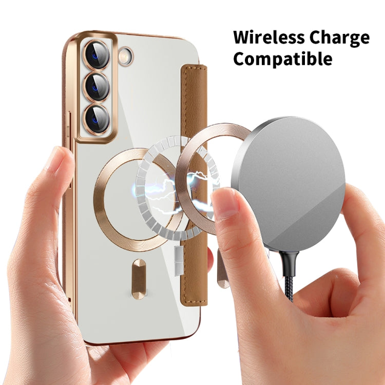 For Samsung Galaxy S23+ 5G Shield Magsafe RFID Anti-theft Rhombus Leather Phone Case(Brown) - Galaxy S23+ 5G Cases by PMC TechLife | Online Shopping South Africa | PMC TechLife