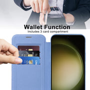 For Samsung Galaxy S23 Ultra 5G Shield Magsafe RFID Anti-theft Rhombus Leather Phone Case(Blue)