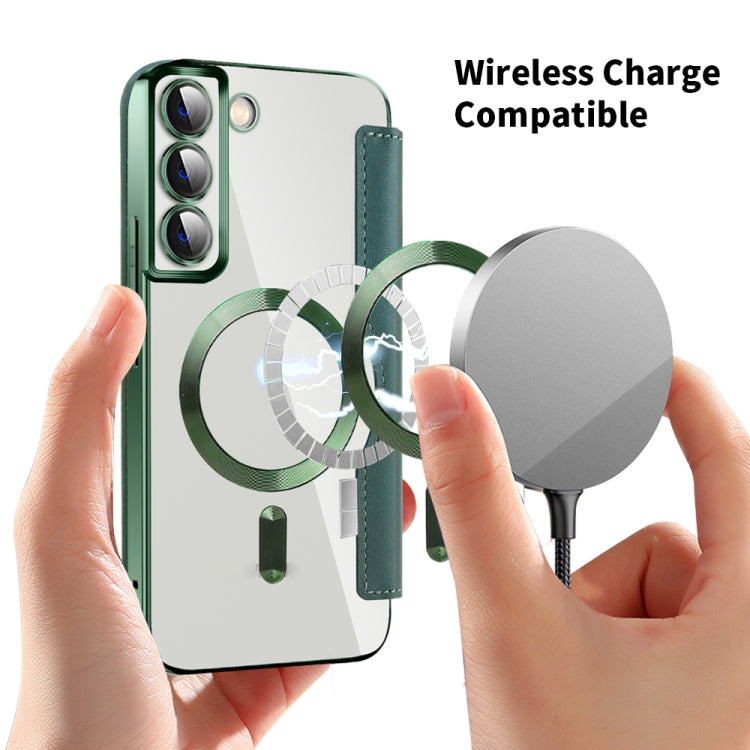 For Samsung Galaxy S23 Ultra 5G Shield Magsafe RFID Anti-theft Rhombus Leather Phone Case(Green) - Galaxy S23 Ultra 5G Cases by PMC TechLife | Online Shopping South Africa | PMC TechLife