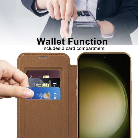 For Samsung Galaxy S23 Ultra 5G Shield Magsafe RFID Anti-theft Rhombus Leather Phone Case(Brown)