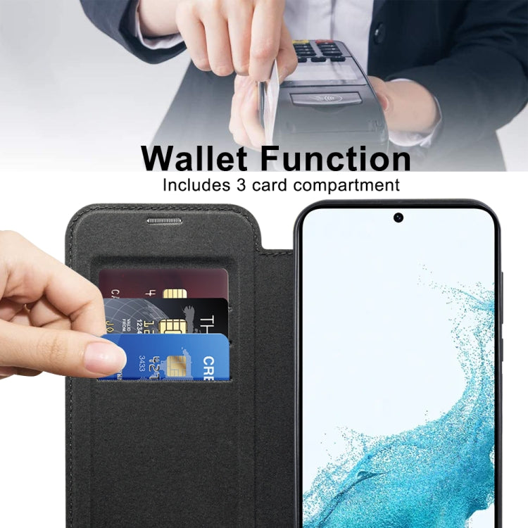 For Samsung Galaxy S22 5G Shield Magsafe RFID Anti-theft Rhombus Leather Phone Case(Black) - Galaxy S22 5G Cases by PMC TechLife | Online Shopping South Africa | PMC TechLife