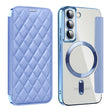 For Samsung Galaxy S22 5G Shield Magsafe RFID Anti-theft Rhombus Leather Phone Case(Blue) - Galaxy S22 5G Cases by PMC TechLife | Online Shopping South Africa | PMC TechLife