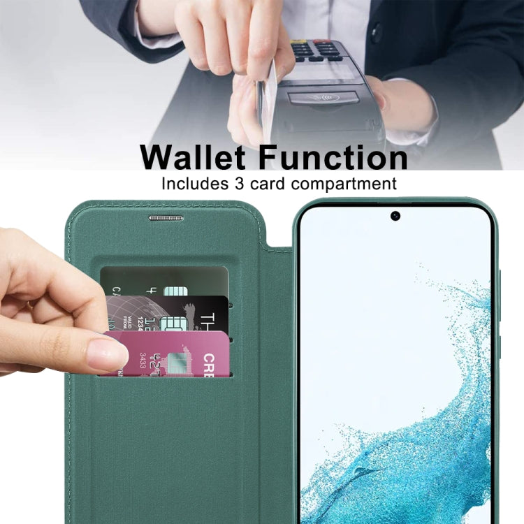 For Samsung Galaxy S22 5G Shield MagSafe RFID Anti-theft Rhombus Leather Phone Case(Green)
