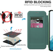 For Samsung Galaxy S22 5G Shield MagSafe RFID Anti-theft Rhombus Leather Phone Case(Green)