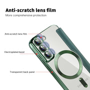 For Samsung Galaxy S22 5G Shield MagSafe RFID Anti-theft Rhombus Leather Phone Case(Green)