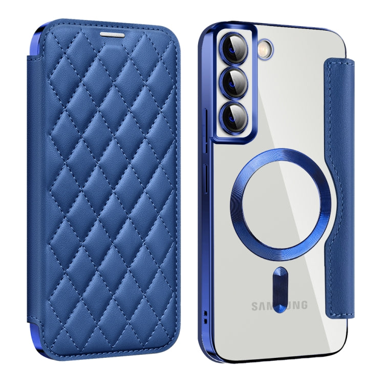 For Samsung Galaxy S22+ 5G Shield MagSafe RFID Anti-theft Rhombus Leather Phone Case(Dark Blue) - Galaxy S22+ 5G Cases by PMC TechLife | Online Shopping South Africa | PMC TechLife | Buy Now Pay Later Mobicred