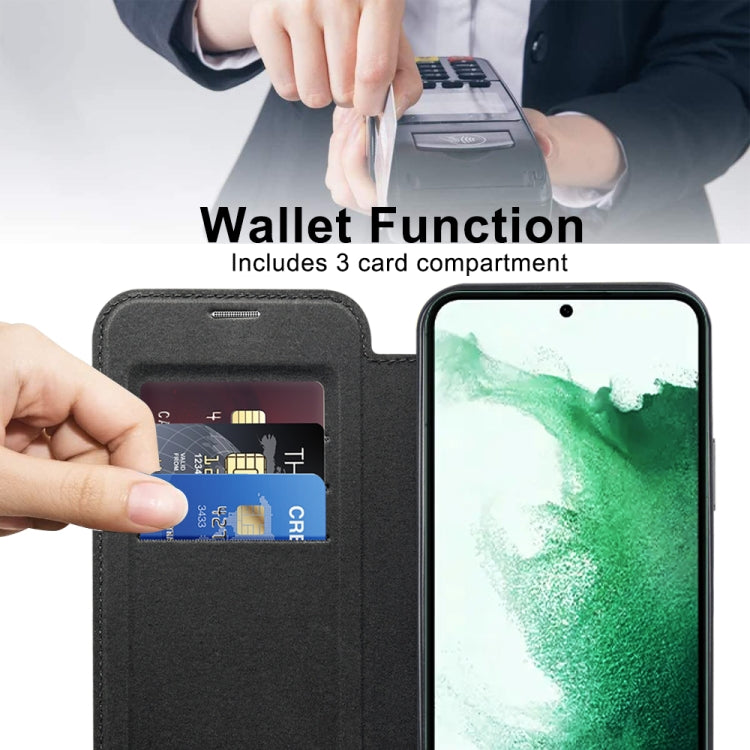 For Samsung Galaxy S22+ 5G Shield MagSafe RFID Anti-theft Rhombus Leather Phone Case(Black) - Galaxy S22+ 5G Cases by PMC TechLife | Online Shopping South Africa | PMC TechLife | Buy Now Pay Later Mobicred
