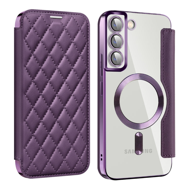 For Samsung Galaxy S22+ 5G Shield MagSafe RFID Anti-theft Rhombus Leather Phone Case(Purple) - Galaxy S22+ 5G Cases by PMC TechLife | Online Shopping South Africa | PMC TechLife | Buy Now Pay Later Mobicred