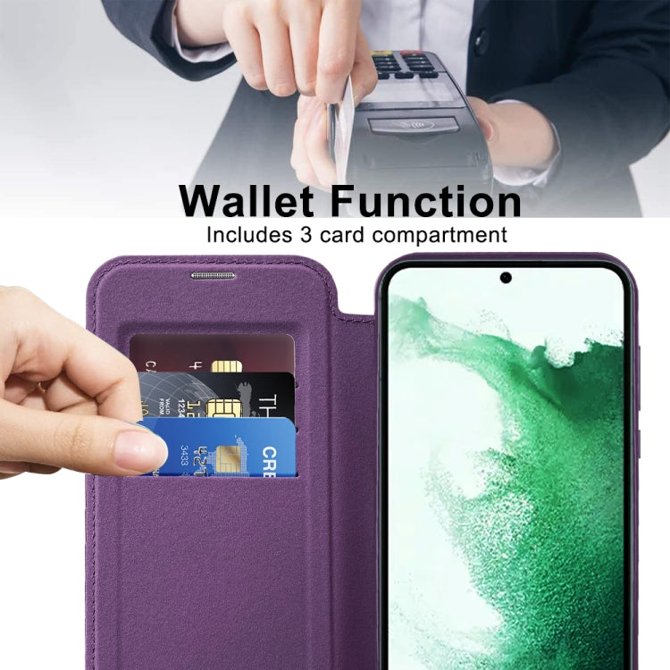 For Samsung Galaxy S22+ 5G Shield MagSafe RFID Anti-theft Rhombus Leather Phone Case(Purple) - Galaxy S22+ 5G Cases by PMC TechLife | Online Shopping South Africa | PMC TechLife | Buy Now Pay Later Mobicred