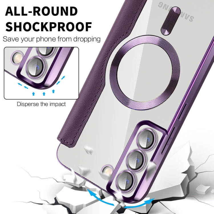 For Samsung Galaxy S22+ 5G Shield MagSafe RFID Anti-theft Rhombus Leather Phone Case(Purple) - Galaxy S22+ 5G Cases by PMC TechLife | Online Shopping South Africa | PMC TechLife | Buy Now Pay Later Mobicred