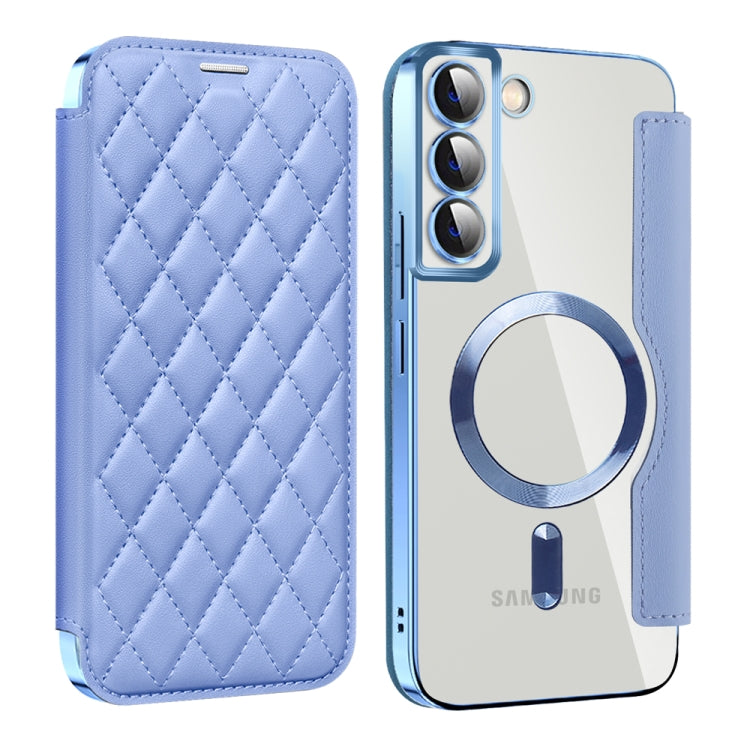 For Samsung Galaxy S22+ 5G Shield MagSafe RFID Anti-theft Rhombus Leather Phone Case(Blue) - Galaxy S22+ 5G Cases by PMC TechLife | Online Shopping South Africa | PMC TechLife | Buy Now Pay Later Mobicred