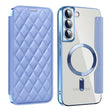 For Samsung Galaxy S22+ 5G Shield MagSafe RFID Anti-theft Rhombus Leather Phone Case(Blue) - Galaxy S22+ 5G Cases by PMC TechLife | Online Shopping South Africa | PMC TechLife | Buy Now Pay Later Mobicred