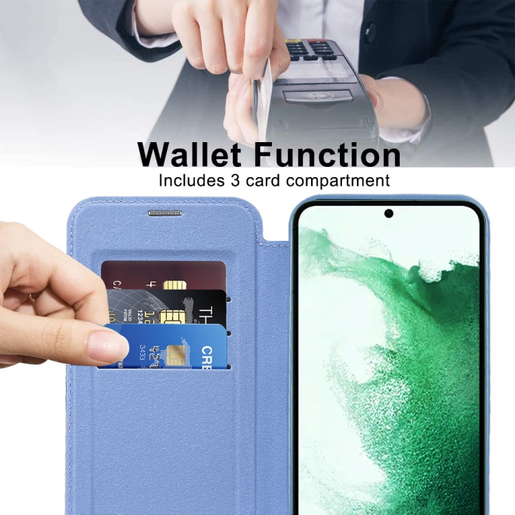 For Samsung Galaxy S22+ 5G Shield MagSafe RFID Anti-theft Rhombus Leather Phone Case(Blue) - Galaxy S22+ 5G Cases by PMC TechLife | Online Shopping South Africa | PMC TechLife | Buy Now Pay Later Mobicred