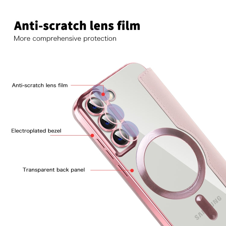 For Samsung Galaxy S22+ 5G Shield MagSafe RFID Anti-theft Rhombus Leather Phone Case(Pink) - Galaxy S22+ 5G Cases by PMC TechLife | Online Shopping South Africa | PMC TechLife | Buy Now Pay Later Mobicred