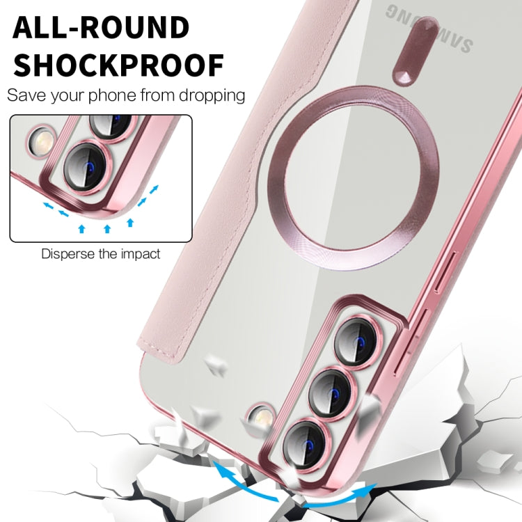 For Samsung Galaxy S22+ 5G Shield MagSafe RFID Anti-theft Rhombus Leather Phone Case(Pink) - Galaxy S22+ 5G Cases by PMC TechLife | Online Shopping South Africa | PMC TechLife | Buy Now Pay Later Mobicred