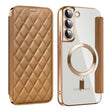 For Samsung Galaxy S22+ 5G Shield MagSafe RFID Anti-theft Rhombus Leather Phone Case(Brown) - Galaxy S22+ 5G Cases by PMC TechLife | Online Shopping South Africa | PMC TechLife | Buy Now Pay Later Mobicred