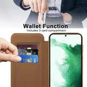 For Samsung Galaxy S22+ 5G Shield MagSafe RFID Anti-theft Rhombus Leather Phone Case(Brown)