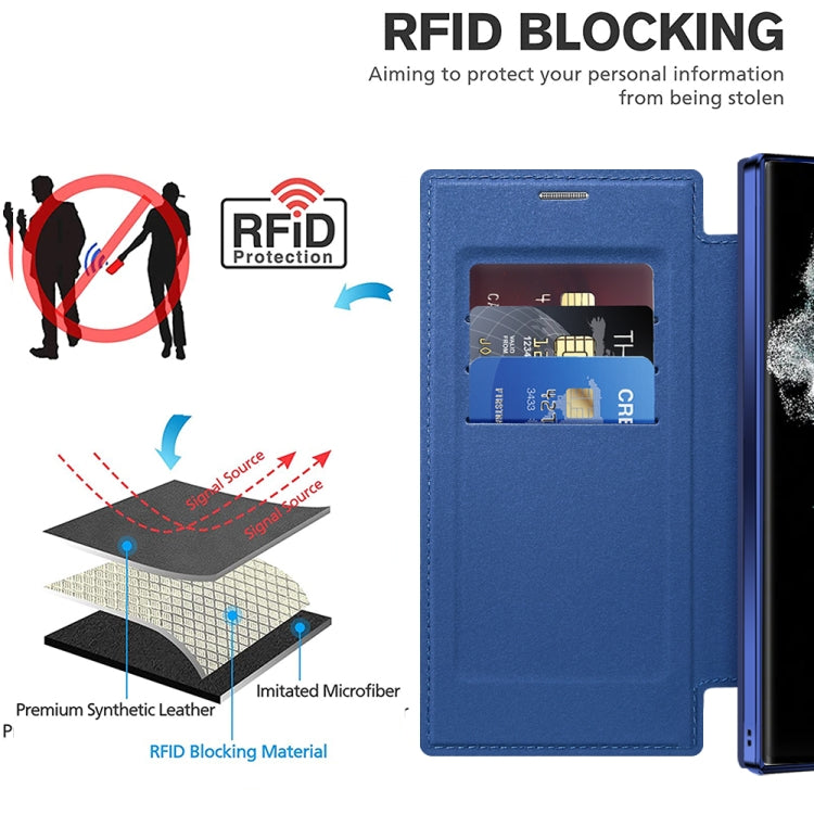 For Samsung Galaxy S22 Ultra 5G Shield Magsafe RFID Anti-theft Rhombus Leather Phone Case(Dark Blue) - Galaxy S22 Ultra 5G Cases by PMC TechLife | Online Shopping South Africa | PMC TechLife
