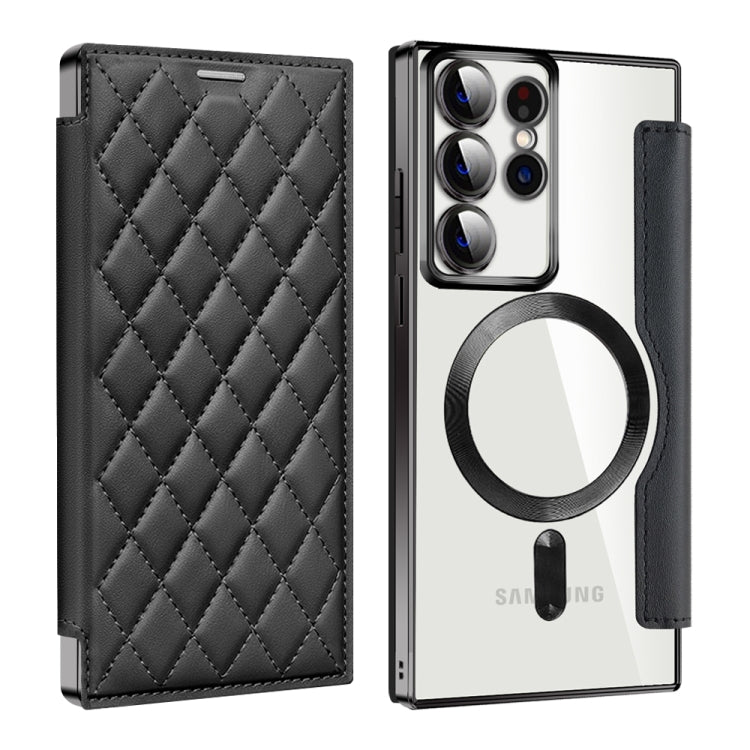 For Samsung Galaxy S22 Ultra 5G Shield Magsafe RFID Anti-theft Rhombus Leather Phone Case(Black) - Galaxy S22 Ultra 5G Cases by PMC TechLife | Online Shopping South Africa | PMC TechLife