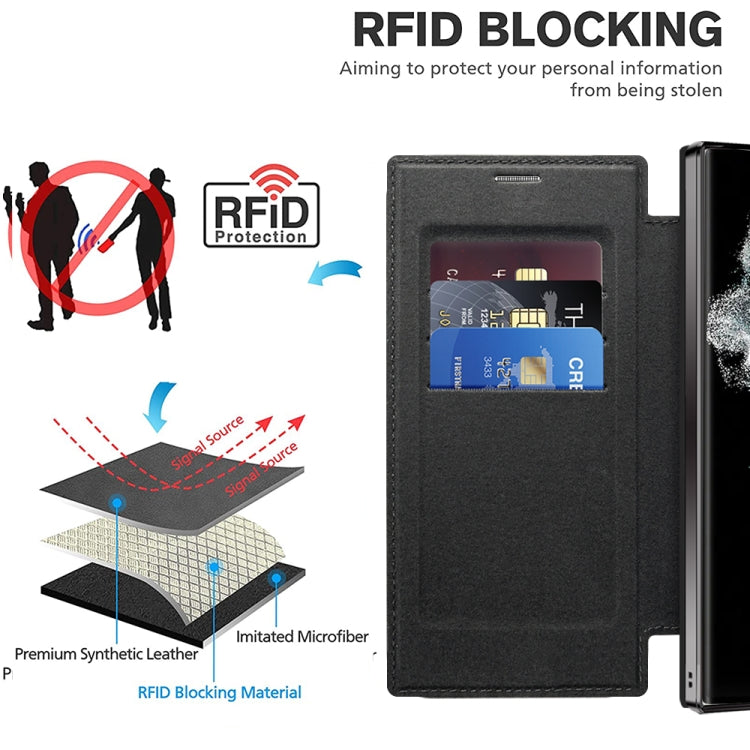 For Samsung Galaxy S22 Ultra 5G Shield Magsafe RFID Anti-theft Rhombus Leather Phone Case(Black) - Galaxy S22 Ultra 5G Cases by PMC TechLife | Online Shopping South Africa | PMC TechLife
