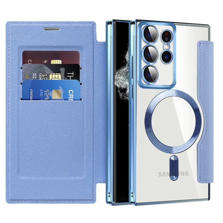 For Samsung Galaxy S22 Ultra 5G Shield MagSafe RFID Anti-theft Rhombus Leather Phone Case(Blue) - free shipping - PMC TechLife - Order now!
