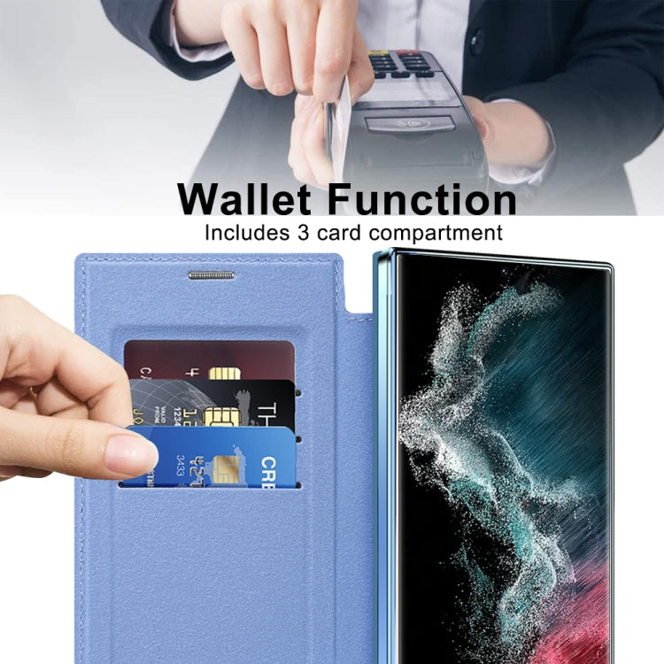 For Samsung Galaxy S22 Ultra 5G Shield MagSafe RFID Anti-theft Rhombus Leather Phone Case(Blue) - free shipping - PMC TechLife - Order now!