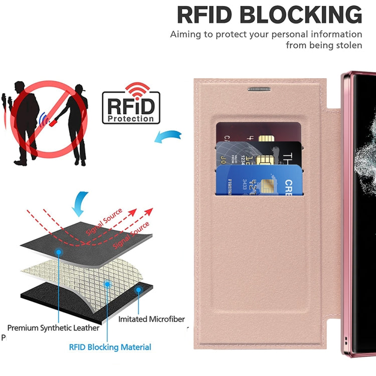 For Samsung Galaxy S22 Ultra 5G Shield Magsafe RFID Anti-theft Rhombus Leather Phone Case(Pink) - Galaxy S22 Ultra 5G Cases by PMC TechLife | Online Shopping South Africa | PMC TechLife