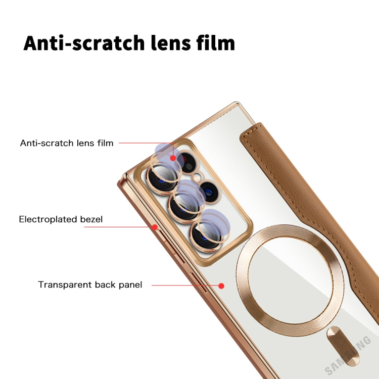 For Samsung Galaxy S22 Ultra 5G Shield MagSafe RFID Anti-theft Rhombus Leather Phone Case(Brown) - free shipping - PMC TechLife - Order now!