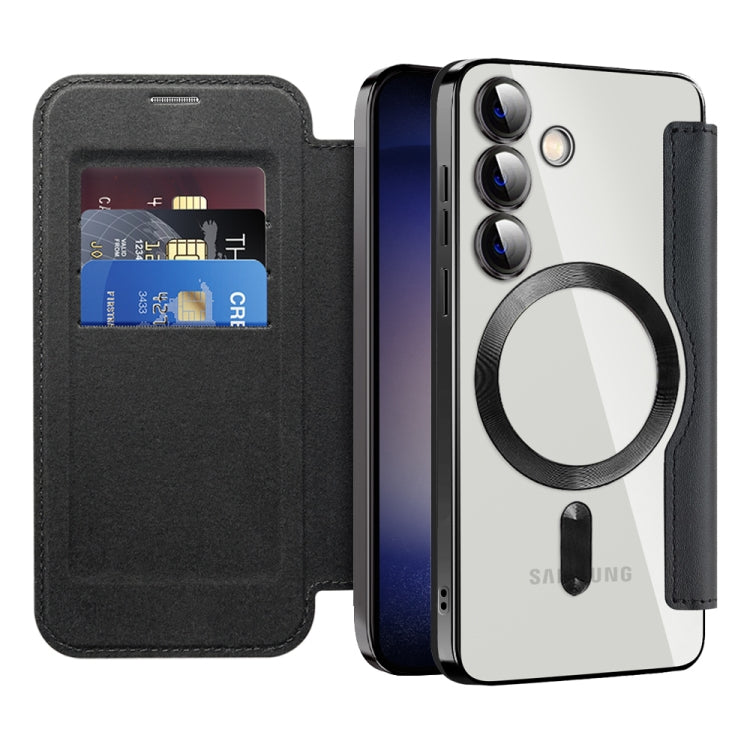 For Samsung Galaxy S24 5G Shield Magsafe RFID Anti-theft Rhombus Leather Phone Case(Black)