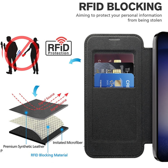 For Samsung Galaxy S24 5G Shield Magsafe RFID Anti-theft Rhombus Leather Phone Case(Black)