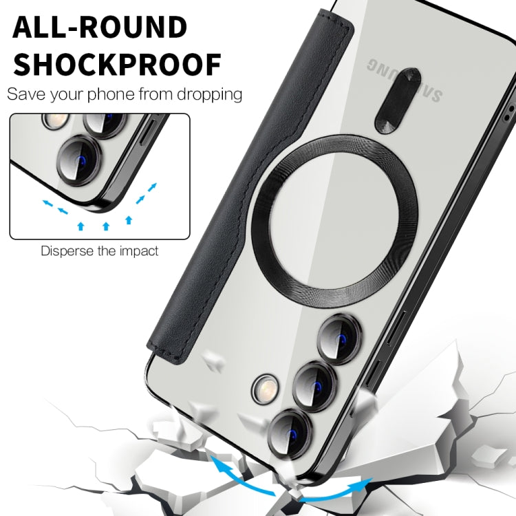 For Samsung Galaxy S24 5G Shield Magsafe RFID Anti-theft Rhombus Leather Phone Case(Black) - Galaxy S24 5G Cases by PMC TechLife | Online Shopping South Africa | PMC TechLife