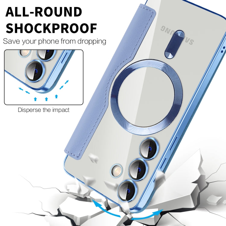For Samsung Galaxy S24 5G Shield MagSafe RFID Anti-theft Rhombus Leather Phone Case(Blue) - free shipping - PMC TechLife - Order now!