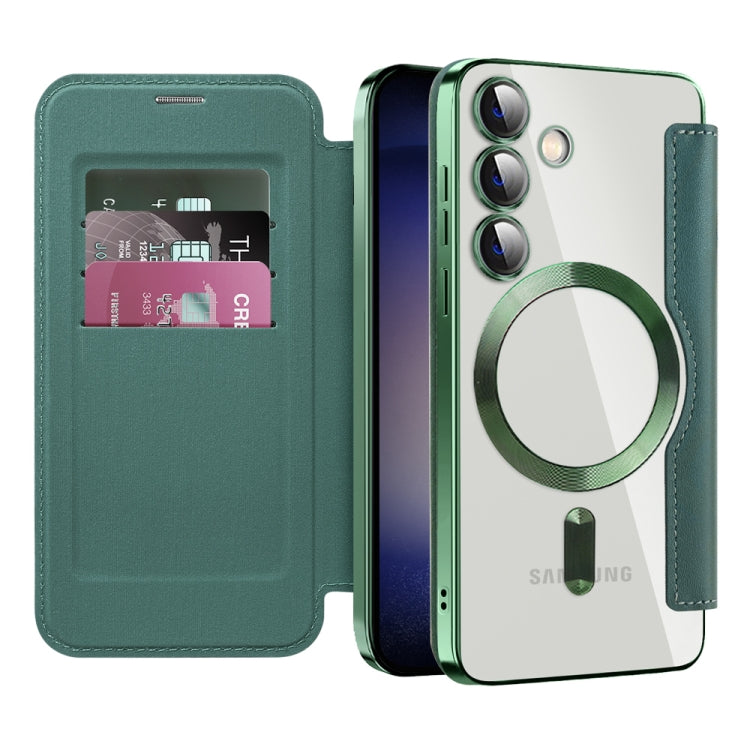 For Samsung Galaxy S24 5G Shield Magsafe RFID Anti-theft Rhombus Leather Phone Case(Green) - Galaxy S24 5G Cases by PMC TechLife | Online Shopping South Africa | PMC TechLife