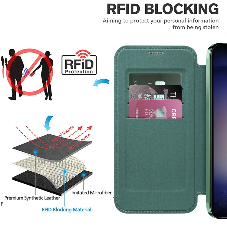 For Samsung Galaxy S24 5G Shield Magsafe RFID Anti-theft Rhombus Leather Phone Case(Green) - Galaxy S24 5G Cases by PMC TechLife | Online Shopping South Africa | PMC TechLife