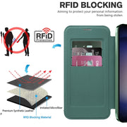 For Samsung Galaxy S24 5G Shield Magsafe RFID Anti-theft Rhombus Leather Phone Case(Green)
