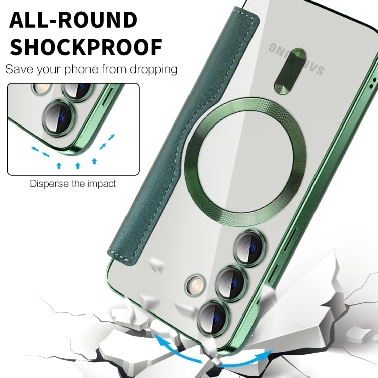 For Samsung Galaxy S24 5G Shield Magsafe RFID Anti-theft Rhombus Leather Phone Case(Green) - Galaxy S24 5G Cases by PMC TechLife | Online Shopping South Africa | PMC TechLife