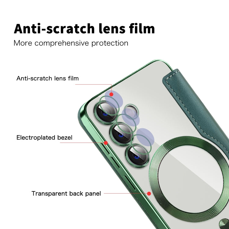 For Samsung Galaxy S24 5G Shield Magsafe RFID Anti-theft Rhombus Leather Phone Case(Green) - Galaxy S24 5G Cases by PMC TechLife | Online Shopping South Africa | PMC TechLife