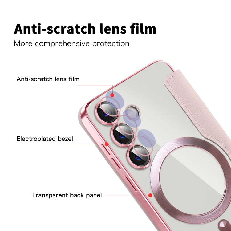 For Samsung Galaxy S24 5G Shield Magsafe RFID Anti-theft Rhombus Leather Phone Case(Pink) - Galaxy S24 5G Cases by PMC TechLife | Online Shopping South Africa | PMC TechLife