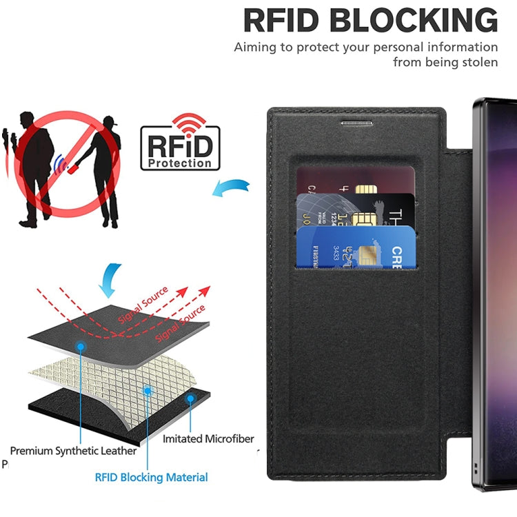For Samsung Galaxy S24 Ultra 5G Shield Magsafe RFID Anti-theft Rhombus Leather Phone Case(Black) - Galaxy S24 Ultra 5G Cases by PMC TechLife | Online Shopping South Africa | PMC TechLife