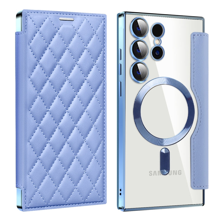 For Samsung Galaxy S24 Ultra 5G Shield MagSafe RFID Anti-theft Rhombus Leather Phone Case(Blue) - free shipping - PMC TechLife - Order now!