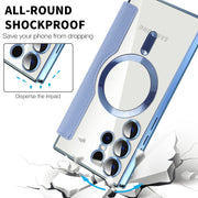 For Samsung Galaxy S24 Ultra 5G Shield MagSafe RFID Anti-theft Rhombus Leather Phone Case(Blue)