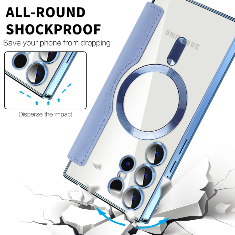 For Samsung Galaxy S24 Ultra 5G Shield MagSafe RFID Anti-theft Rhombus Leather Phone Case(Blue)