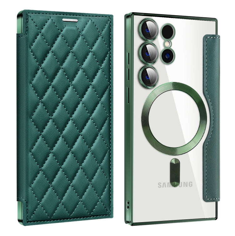 For Samsung Galaxy S24 Ultra 5G Shield Magsafe RFID Anti-theft Rhombus Leather Phone Case(Green) - Galaxy S24 Ultra 5G Cases by PMC TechLife | Online Shopping South Africa | PMC TechLife