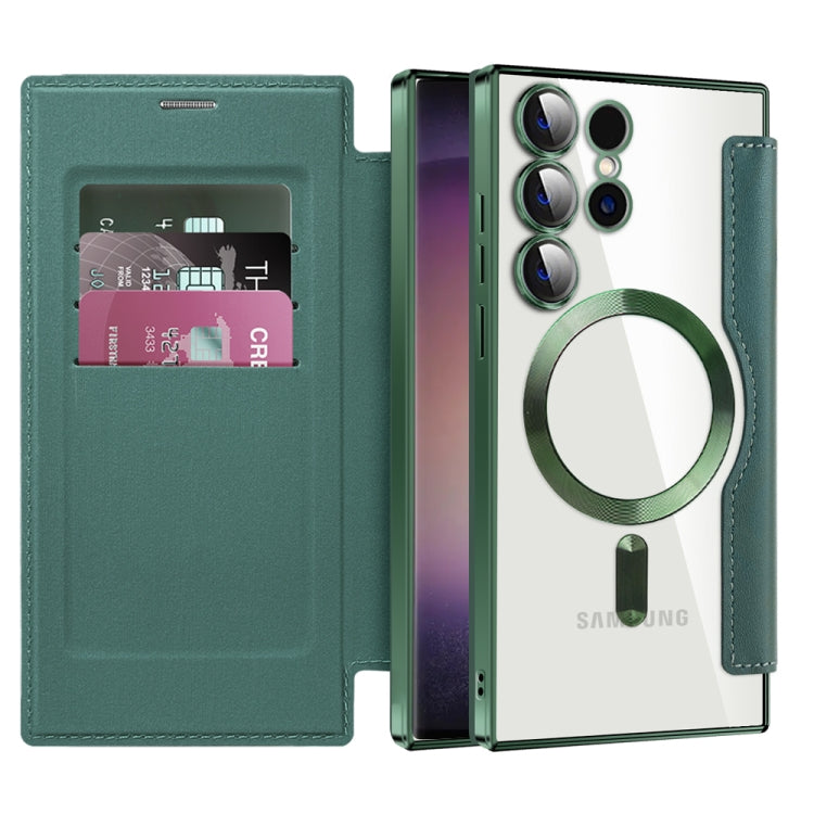 For Samsung Galaxy S24 Ultra 5G Shield Magsafe RFID Anti-theft Rhombus Leather Phone Case(Green) - Galaxy S24 Ultra 5G Cases by PMC TechLife | Online Shopping South Africa | PMC TechLife
