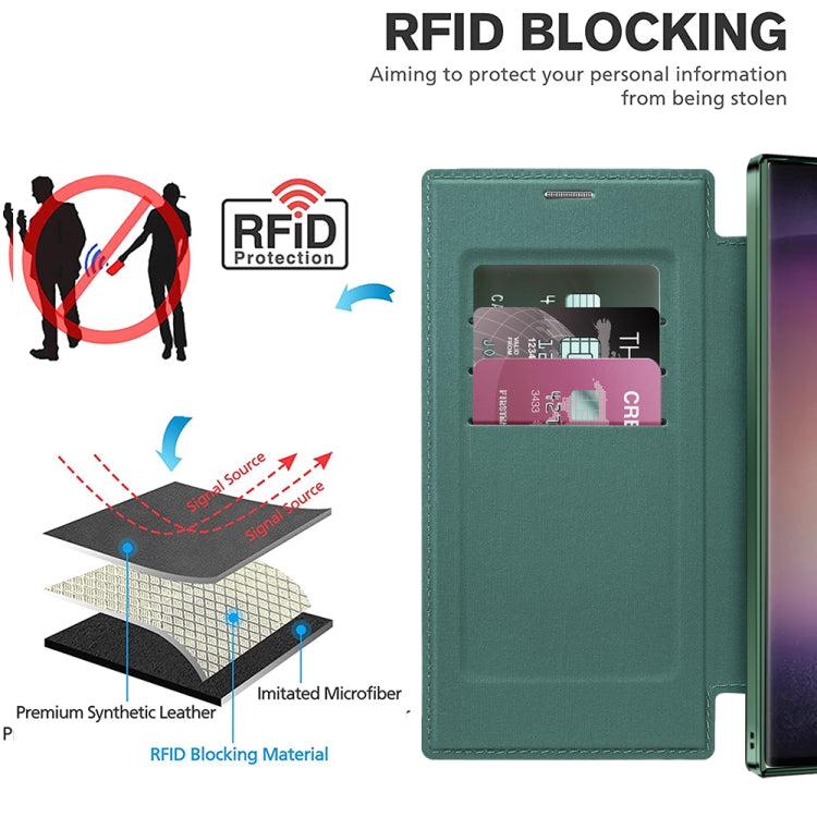 For Samsung Galaxy S24 Ultra 5G Shield Magsafe RFID Anti-theft Rhombus Leather Phone Case(Green) - Galaxy S24 Ultra 5G Cases by PMC TechLife | Online Shopping South Africa | PMC TechLife