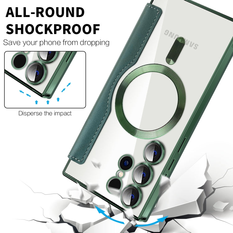For Samsung Galaxy S24 Ultra 5G Shield Magsafe RFID Anti-theft Rhombus Leather Phone Case(Green) - Galaxy S24 Ultra 5G Cases by PMC TechLife | Online Shopping South Africa | PMC TechLife