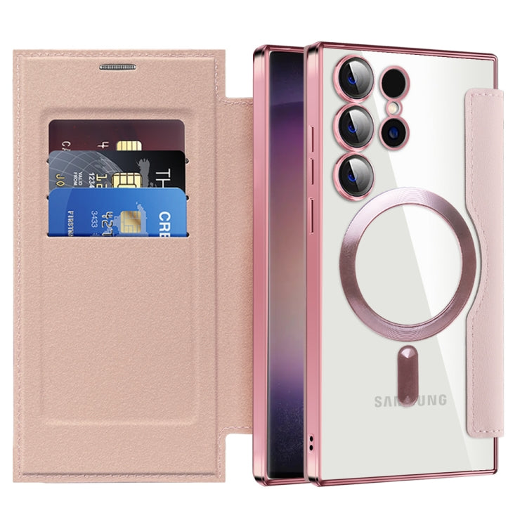 For Samsung Galaxy S24 Ultra 5G Shield Magsafe RFID Anti-theft Rhombus Leather Phone Case(Pink) - Galaxy S24 Ultra 5G Cases by PMC TechLife | Online Shopping South Africa | PMC TechLife