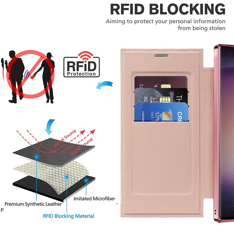 For Samsung Galaxy S24 Ultra 5G Shield Magsafe RFID Anti-theft Rhombus Leather Phone Case(Pink) - Galaxy S24 Ultra 5G Cases by PMC TechLife | Online Shopping South Africa | PMC TechLife