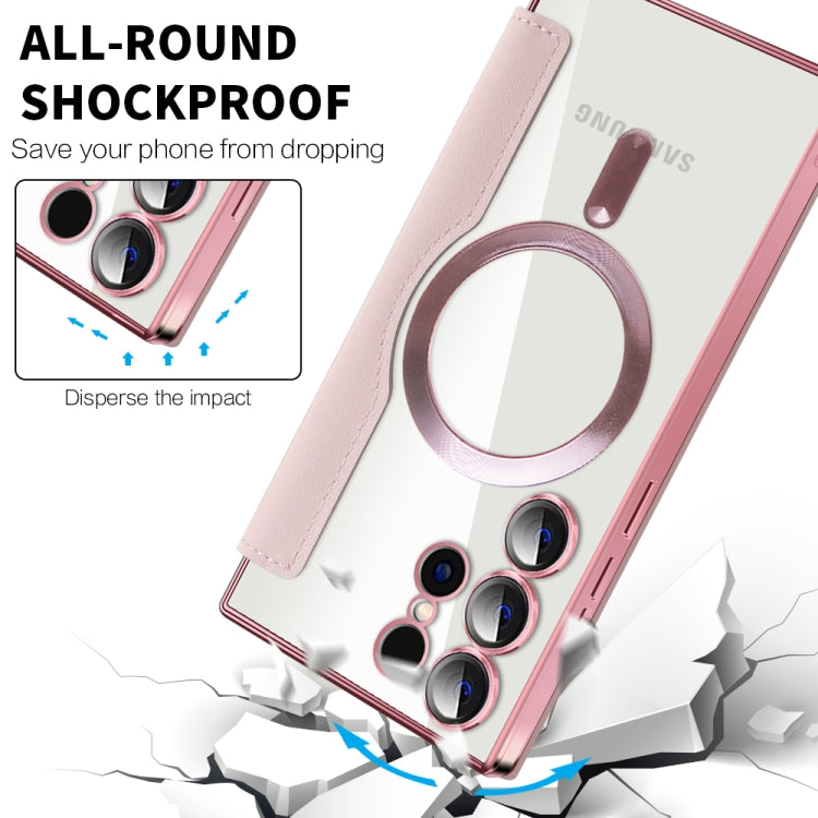For Samsung Galaxy S24 Ultra 5G Shield Magsafe RFID Anti-theft Rhombus Leather Phone Case(Pink) - Galaxy S24 Ultra 5G Cases by PMC TechLife | Online Shopping South Africa | PMC TechLife